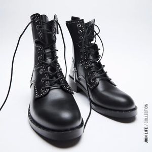 Studded leather lace-up combat boots